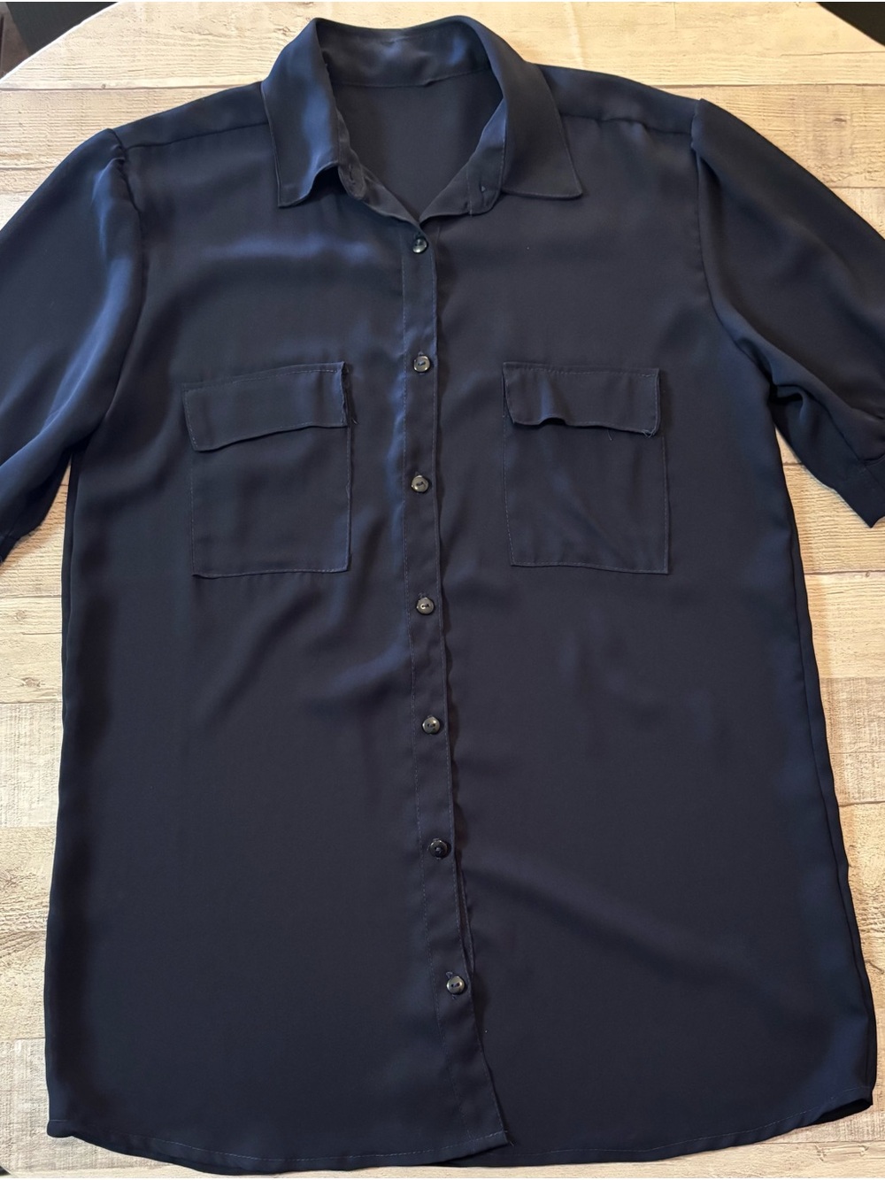 Handmade Navy Blue Blouse – Button Front with Pockets
